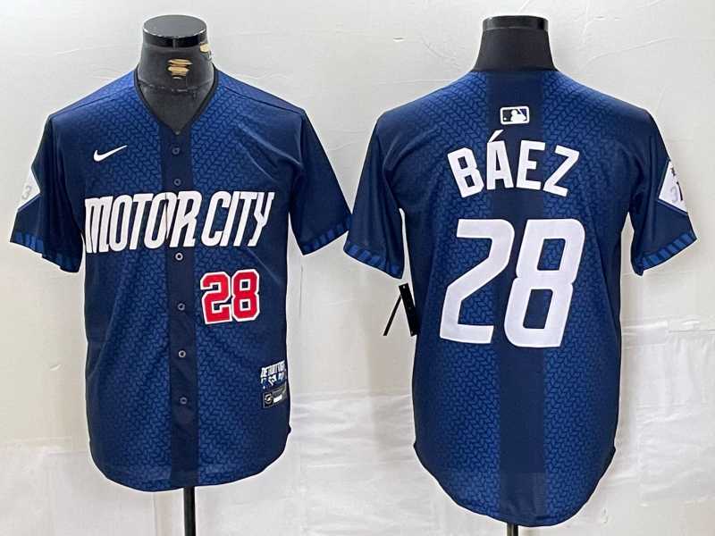 Mens Detroit Tigers #28 Javier Baez Number 2024 Navy City Connect Cool Base Limited Stitched Jersey